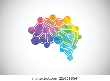 Diseño moderno de logotipo cerebral de bajo estilo poly, símbolo de símbolo del logotipo del cerebro geométrico y triangular.