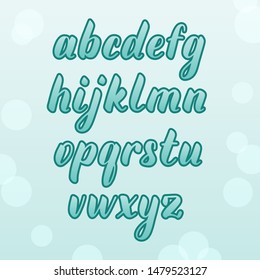 Modern lower case font on texture background, hand-drawn alphabet, calligraphic letters, universal lettering for banners and cards, vector type, abc