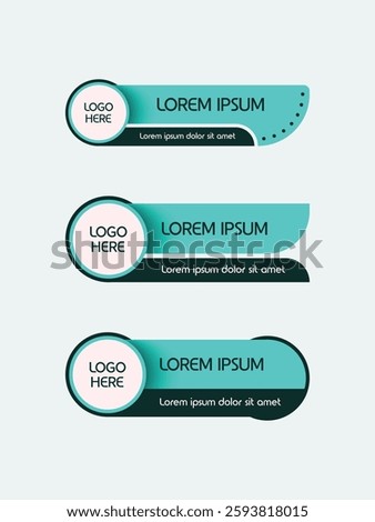 Modern lower third banner design with a turquoise gradient, circular logo placeholder, and text area. Ideal for video overlays, news graphics, or corporate presentations.