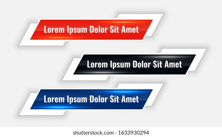 modern lower thirds banner set in three colors