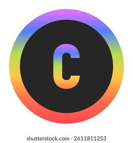 Modern Lowercase Letter c logo with a colorful rainbow gradient and circular border. Dark background enhances contrast, perfect for tech, branding, or creative design.