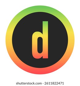 Modern Lowercase Letter d design with a red-to-green gradient border on a black background. Ideal for branding, logos, or minimalist design projects.