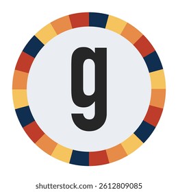 Modern lowercase Letter g with Orange to Yellow Gradient, Framed by Vibrant Blue, Red, and Yellow Segments
