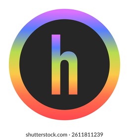 Modern Lowercase Letter h logo with a colorful rainbow gradient and circular border. Dark background enhances contrast, perfect for tech, branding, or creative design.