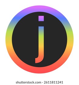 Modern Lowercase Letter j logo with a colorful rainbow gradient and circular border. Dark background enhances contrast, perfect for tech, branding, or creative design.