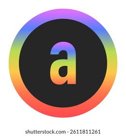 Modern Lowercase Letter a logo with a colorful rainbow gradient and circular border. Dark background enhances contrast, perfect for tech, branding, or creative design.