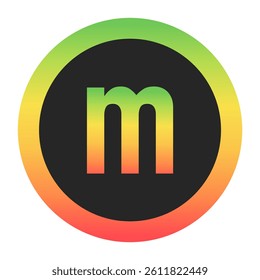 Modern Lowercase Letter m design with a red-to-green gradient border on a black background. Ideal for branding, logos, or minimalist design projects.