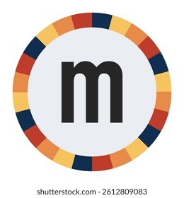 Modern lowercase Letter m with Orange to Yellow Gradient, Framed by Vibrant Blue, Red, and Yellow Segments
