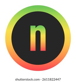 Modern Lowercase Letter n design with a red-to-green gradient border on a black background. Ideal for branding, logos, or minimalist design projects.
