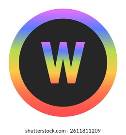 Modern Lowercase Letter w logo with a colorful rainbow gradient and circular border. Dark background enhances contrast, perfect for tech, branding, or creative design.
