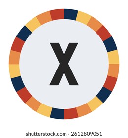 Modern lowercase Letter x with Orange to Yellow Gradient, Framed by Vibrant Blue, Red, and Yellow Segments