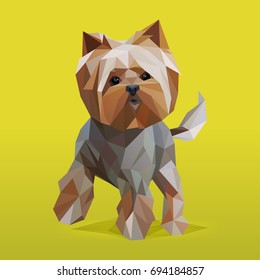 Modern lowpoly (low polygonal) portrait of Yorkshire Terrier dog. Trendy illustration