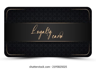 Modern loyalty card template. Elegant Black business card with golden 3d text, lines. Luxury design. Vector illustration for vip, bonus card, gift certificate, invitation	