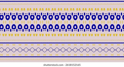 Modern Lucky Symbols Seamless Pattern in Blue and Yellow