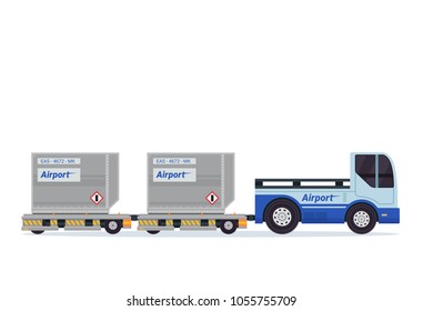 Modern Luggage Towing Truck Airport Ground Support Vehicle Transportation Illustration