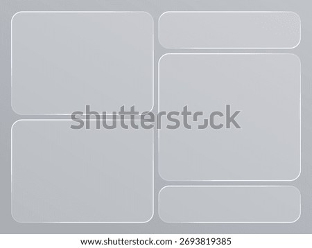 Modern luminous glass effect with realistic white background. Collection of glowing neon shapes and liquid glass vector buttons. Perfect for futuristic UI, app design, and digital mockups.