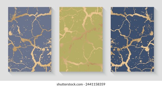 Modern luxory design background set. Abstract gold marble, crack  texture background collection. Vector illustration. 