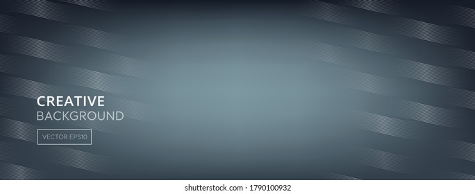 Moderna línea lujosa de brillo patrón en el diseño de borde de fondo de pancarta gris degradado con espacio de copia