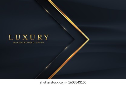 Modern luxury arrow background carbon 3d VIP vector overlap layer on dark and shadow black space with abstract style for design. graphic resource illustration Texture with line golden Sparkles glitter