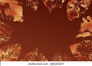 Modern luxury background for business or presentation or greeting card with golden autumn leaves prints on red.