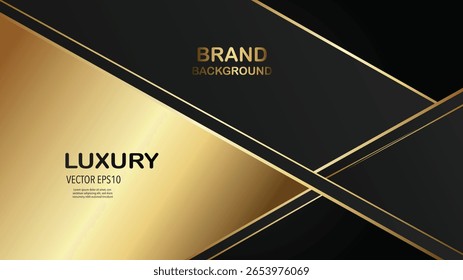 Moderner luxuriöser Hintergrund mit scharfen goldenen Linien und Formen auf einer kontrastierenden schwarzen Oberfläche für die Markenwerbung.