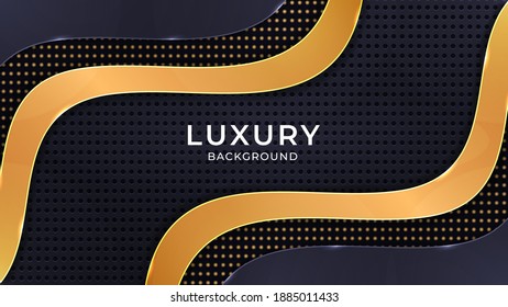 Modern luxury background template combine with black and golden color shapes dots lights
