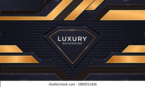 Modern luxury background template combine with black and golden color shapes dots lights