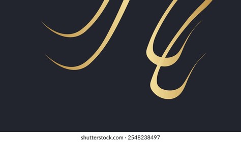 Modern luxury banner web template design golden wave shapes and gold lines with light effect on background.