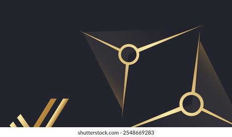 Modern luxury banner web template design golden wave shapes and gold lines with light effect on background.