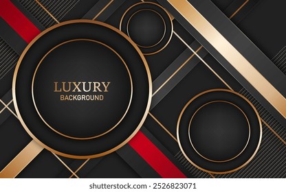 Modern luxury black background with circle shapes and golden lines decoration