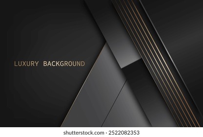 Modern luxury black background overlap layer with golden line elements