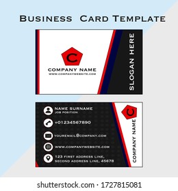 Modern luxury black, white and red business card template with company name, logo, slogan in front side and name telephone/mobile number, email,website, and address in back side with flat design  icon