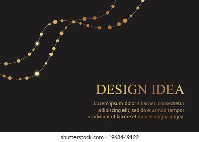 Modern luxury card template for birthday or wedding or new year greeting or certificate or banner with shiny garlands on a black background.