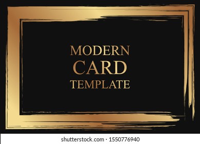 Modern luxury card template for business or presentation or greeting with golden grunge frame on a black background.