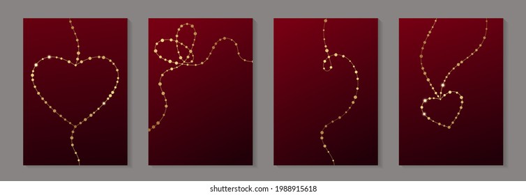 Modern luxury card templates for st. valentine's day or wedding or business or presentation or birthday greeting with golden hearts on a red background.