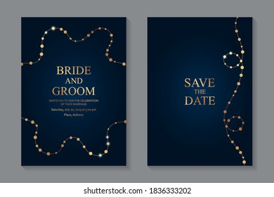 Modern luxury card templates for wedding or bithday greeting or presentation or sale banner with golden beads or necklace on a blue background.