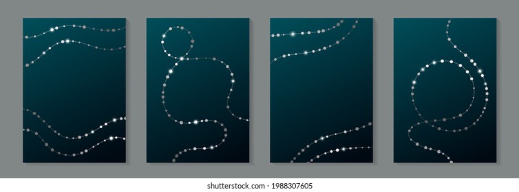 Modern luxury card templates for wedding or business or presentation or birthday greeting with silver chains on a turquoise background.