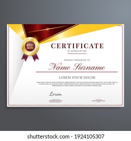 Modern and luxury certificate border template with red and gold badge color. Multipurpose certificate border template