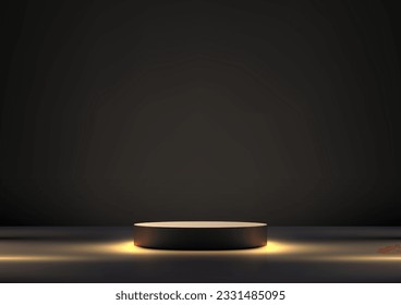 Modern luxury concept with our elegant interior mockup, featuring a realistic 3D black podium. The lighting effect adds a touch of sophistication to your product presentation. Vector illustration