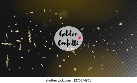 Modern Luxury Confetti, Isolated Stars, Tinsel Falling. Cool Platinum Christmas, New Year, Birthday Party Holiday Texture. Horizontal Stars Bokeh Background. Luxury Confetti, Isolated Gold