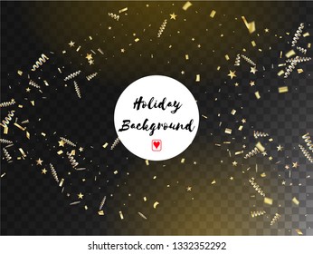 Modern Luxury Confetti, Isolated Stars, Tinsel Falling. Cool Elegant Christmas, New Year, Birthday Party Holiday Border. Horizontal Magic Night Sky Background. Luxury Confetti, Isolated Gold