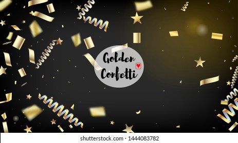 Modern Luxury Confetti, Isolated Stars, Tinsel Falling. Cool Rich VIP Christmas, New Year, Birthday Party Holiday Banner. Horizontal Magic Streamers Background. Luxury Confetti, Isolated Gold