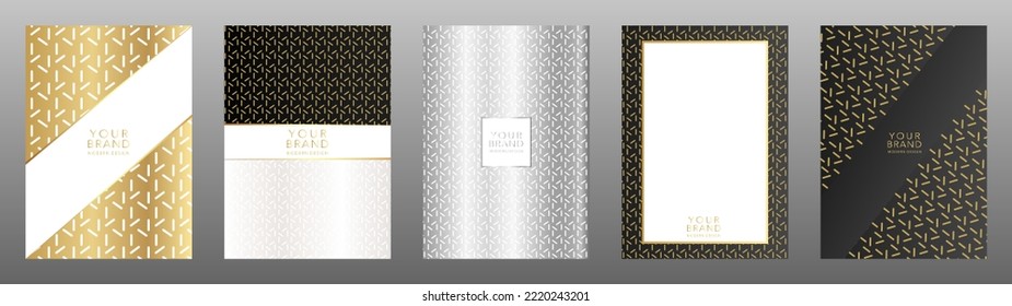 Modern luxury cover design set. Elegant fashionable background with abstract Christmas pattern of silver metal grid, stars. Luxury creative print design for invite, gift certificate, vip card.