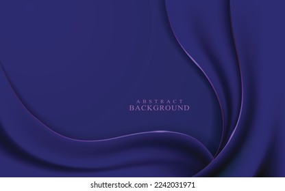 Modern luxury dark blue background with waving fabric pattern. Shiny blue light moving line design element with glitter effect on dark background. Vector illustration