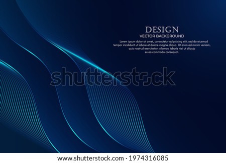 Modern luxury dark blue background with glitter blue light lines. Shiny blue light moving lines design element with glitter effect on dark background. Vector illustration