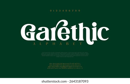 Moderno luxo elegante logotipo de fonte alfabeto. Tipografia bela moda luxo clássico letras serif itálico fontes decorativo casamento vintage flor logotipos. ilustração vetorial
