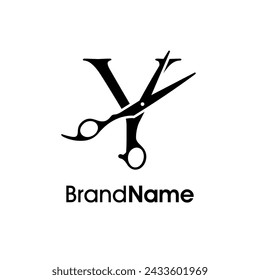 Modern, Luxury and Elegant illustration logo design Initial Y Scissors. Logo can use for company related Barbershop and Salon.