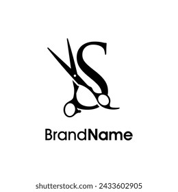 Moderne, luxuriöse und elegante Illustration Logo Design Initial S Schere. Logo kann für firmenbezogene Barbershop und Salon verwendet werden.