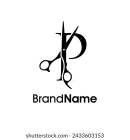 Modern, Luxury and Elegant illustration logo design Initial P Scissors. Logo can use for company related Barbershop and Salon.