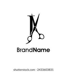 Moderne, luxuriöse und elegante Illustration Logo Design Initial J Schere. Logo kann für firmenbezogene Barbershop und Salon verwendet werden.